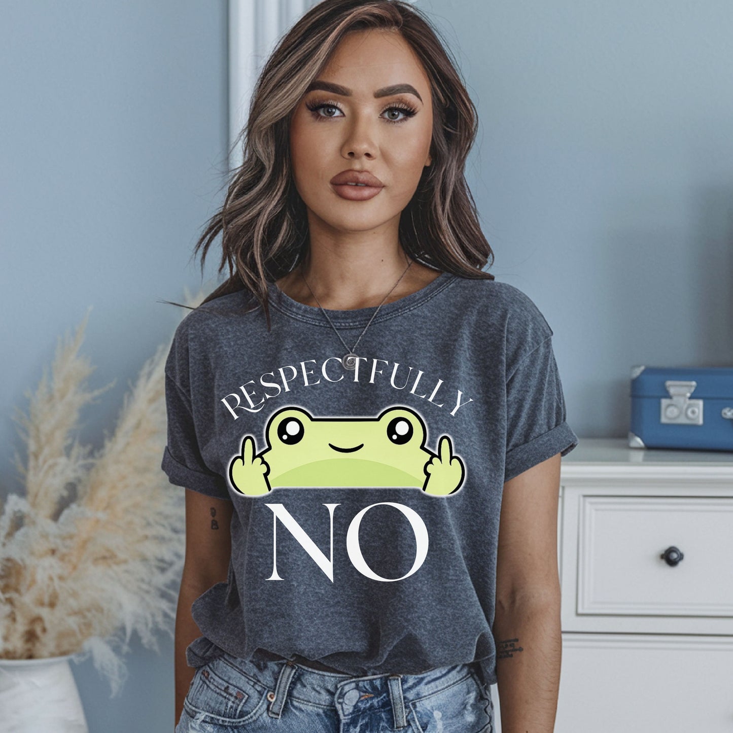 Respectfully No Frog Shirt, Funny Introvert Tee, Cute Sarcastic Graphic T-Shirt, Aesthetic Humor Shirt, Social Battery Tee