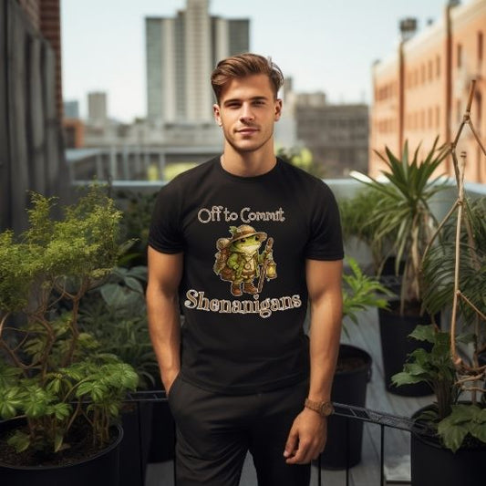 Off to Commit Shenanigans Frog T-Shirt - Funny Cottagecore Graphic Tee - Fantasy Adventure Frog Shirt - Cute Aesthetic Nature Tee