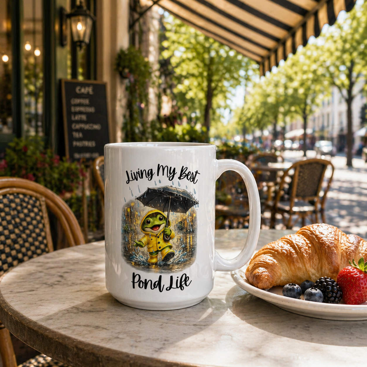 Frog Coffee Mug, Living My Best Pond Life Mug, Funny Frog Mug, Rainy Day Mug, Cute Animal Coffee Cup, Gift for Frog Lovers, 11oz, 15oz, Black, White Mug