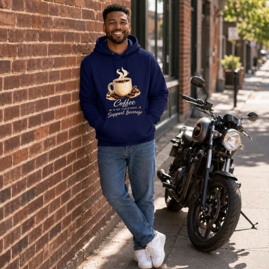 Coffee Is My Emotional Support Beverage Hoodie, Funny Coffee Lover Sweatshirt, Cozy Coffee Graphic Hoodie, Caffeine Aesthetic Pullover, Cute Coffee Hoodie