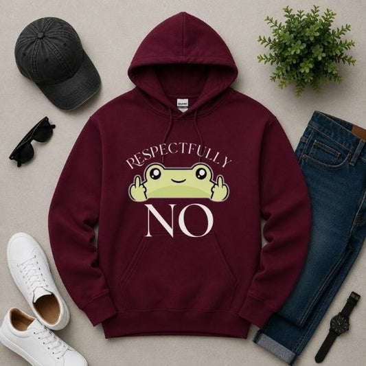 Respectfully No Frog Hoodie, Funny Introvert Hoodie, Cute Sarcastic Frog Sweatshirt, Social Battery Hoodie, Cozy Aesthetic Graphic Hoodie