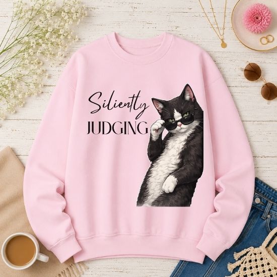 Silently Judging Cat Sweatshirt, Funny Cat Lover Sweatshirt, Sarcastic Cat Graphic Sweatshirt, Introvert Humor Crewneck, Cozy Cat Mom Gift