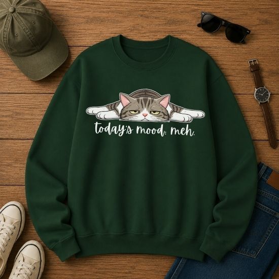 Today’s Mood: Meh Cat Sweatshirt, Funny Cat Sweatshirt, Sarcastic Cat Crewneck, Cute Lazy Cat Sweatshirt, Introvert Sweatshirt, Gift for Cat Lovers