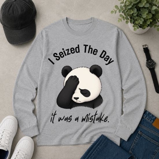 I Seized The Day It Was A Mistake Long Sleeve Shirt, Funny Panda Long Sleeve Tee, Sarcastic Panda Shirt, Introvert Humor Shirt, Burnout Graphic Tee