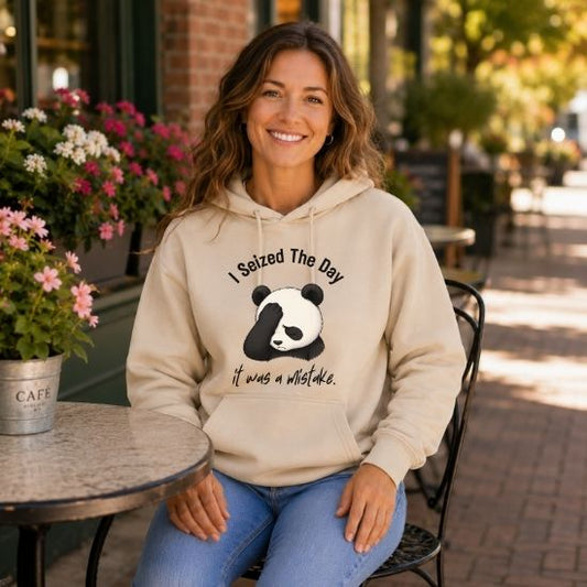 I Seized The Day It Was A Mistake Hoodie, Funny Panda Hoodie, Sarcastic Panda Sweatshirt, Introvert Humor Hoodie, Burnout Graphic Hoodie
