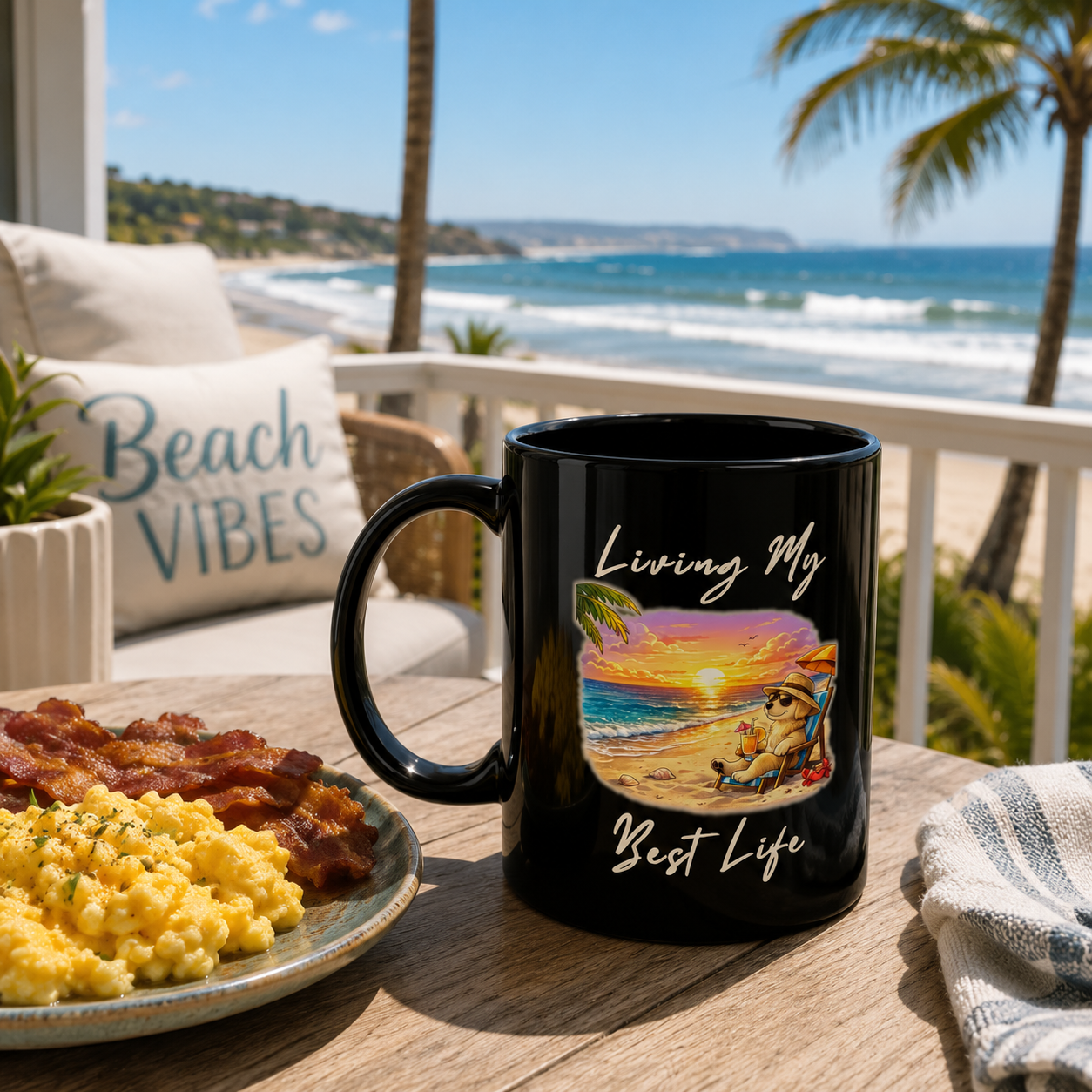 Living My Best Life Mug, Beach Dog Coffee Mug, Vacation Coffee Cup, Coastal Mug, Dog Lover Gift, Summer Mug