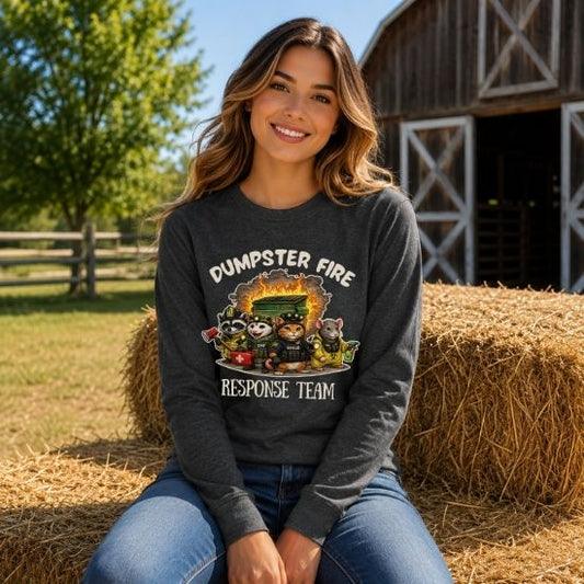 Dumpster Fire Response Team Long Sleeve Shirt, Funny Emergency Humor Tee, Sarcastic Animal Shirt, Firefighter EMT Parody Gift