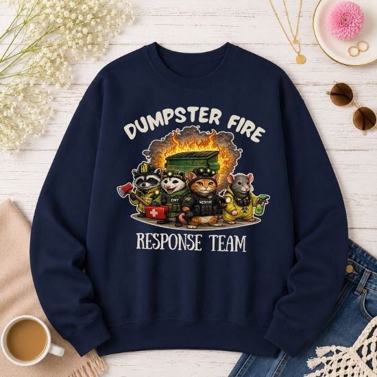 Dumpster Fire Response Team Sweatshirt, Funny Emergency Humor Shirt, Sarcastic Animal Sweatshirt, Firefighter EMT Parody Gift
