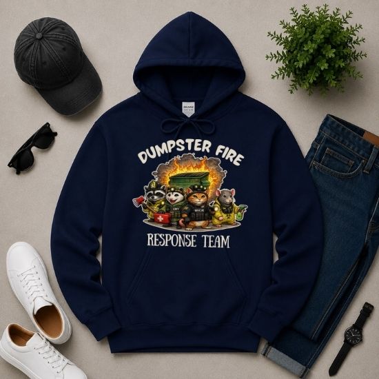 Dumpster Fire Response Team Hoodie, Funny Emergency Humor Hoodie, Sarcastic Animal Hoodie, Firefighter EMT Parody Gift