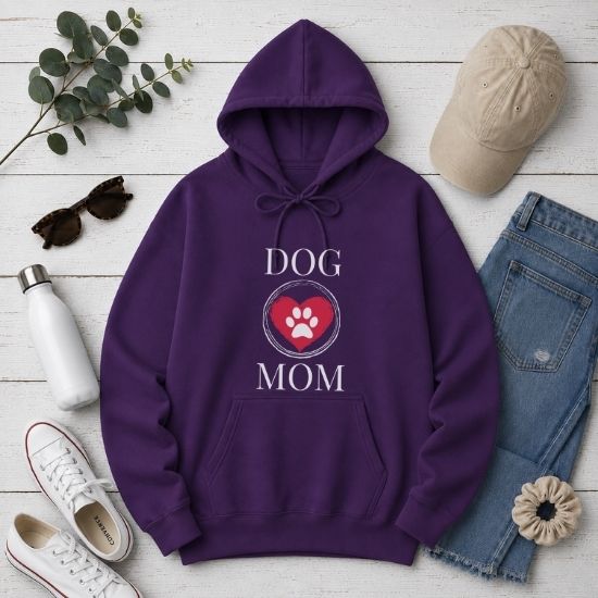 Dog Mom Paw Print Heart Hoodie, Pet Lover Hoodie, Animal Parent Sweatshirt, Puppy Owner Gift, Cute Dog Lover Hoodie, Dog Mom Gift