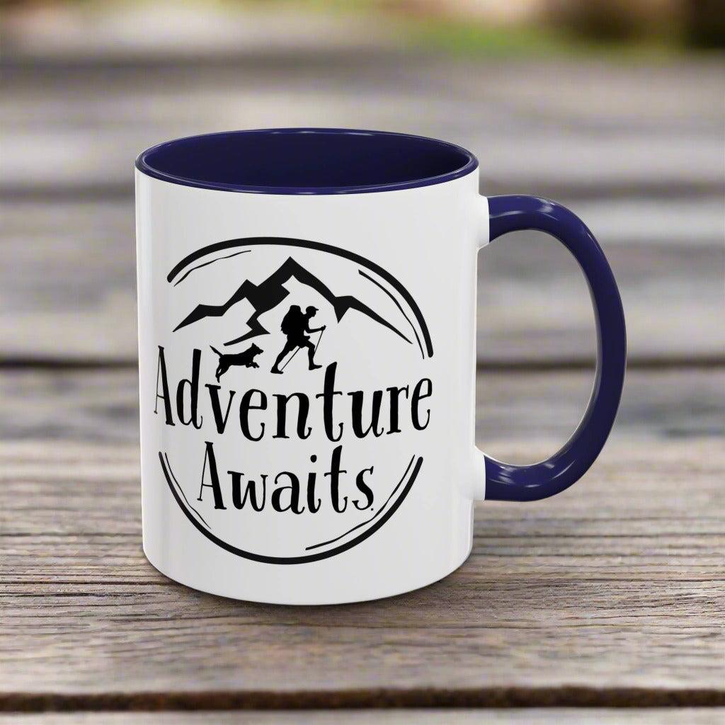 “Adventure Awaits” Accent Mug Hiking and Dog Lover Mug – Perfect Ceramic Coffee Cup for Outdoor Enthusiasts