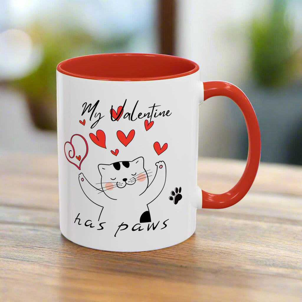 Valentine's Day Cat Accent Mug – "My Valentine Has Paws" Cute Love Coffee Mug for Cat Lovers
