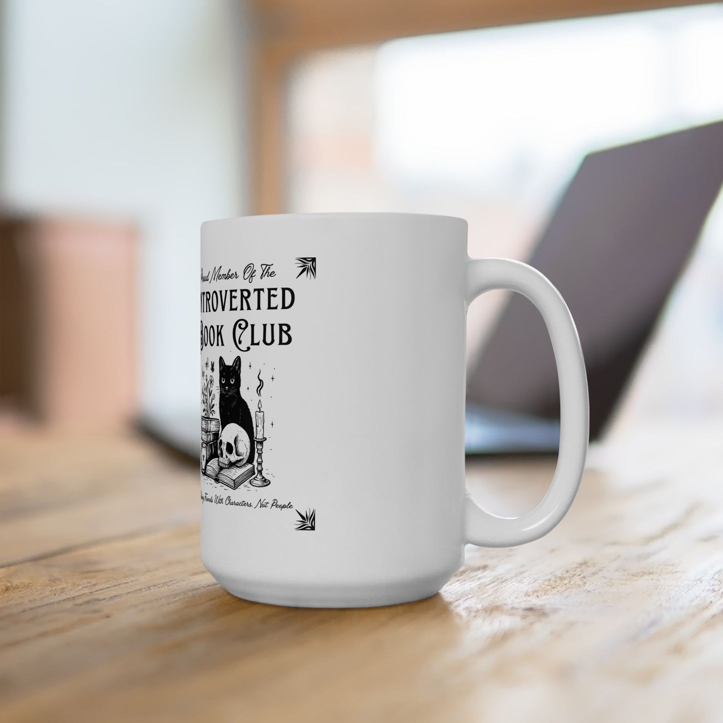 Introverted Book Club Coffee Mug – Literary Cat Reader Mug for Book Lovers, Introverts & Cozy Readers