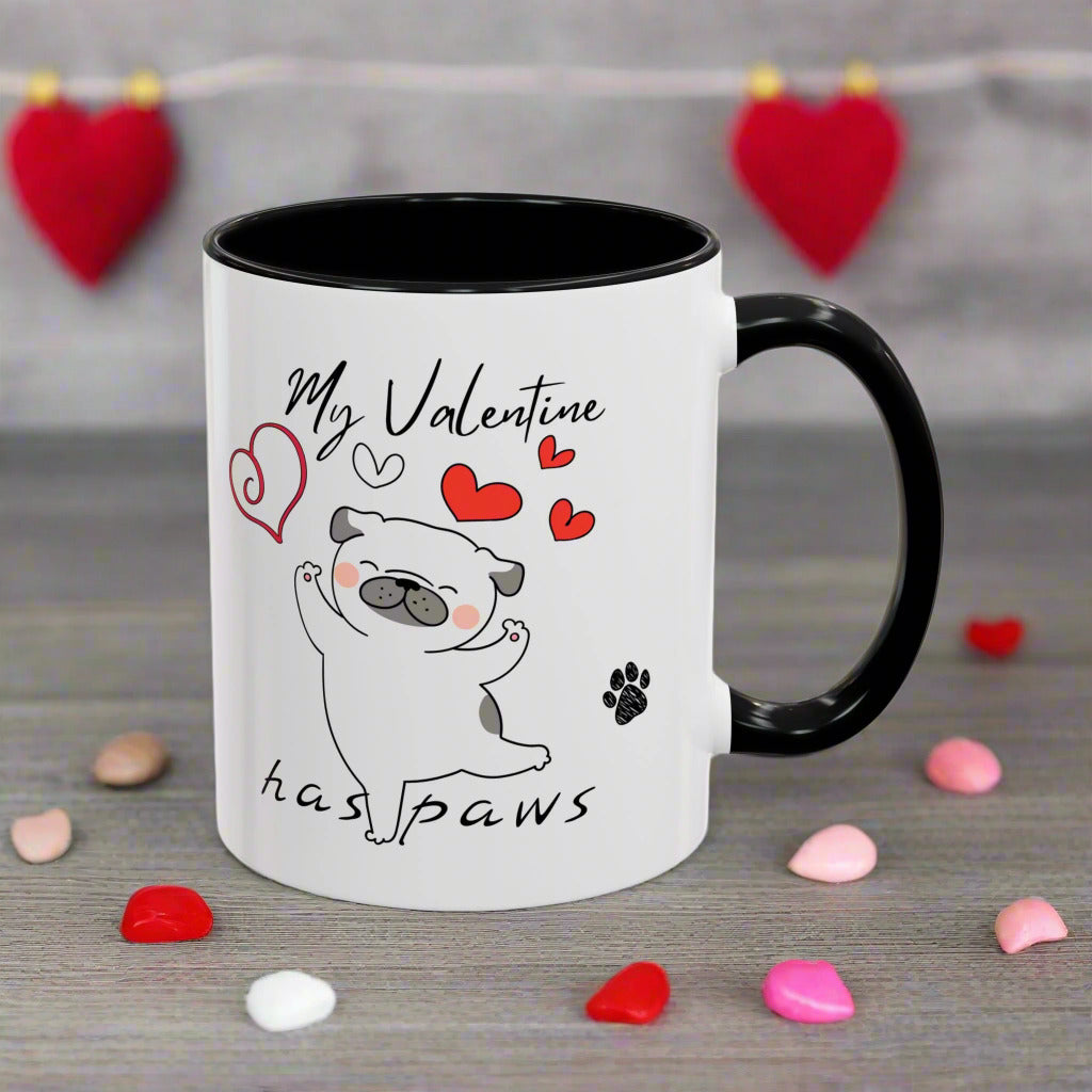 Valentine's Day Puppy Mug – "My Valentine Has Paws" Cute Coffee Mug for Dog Lovers