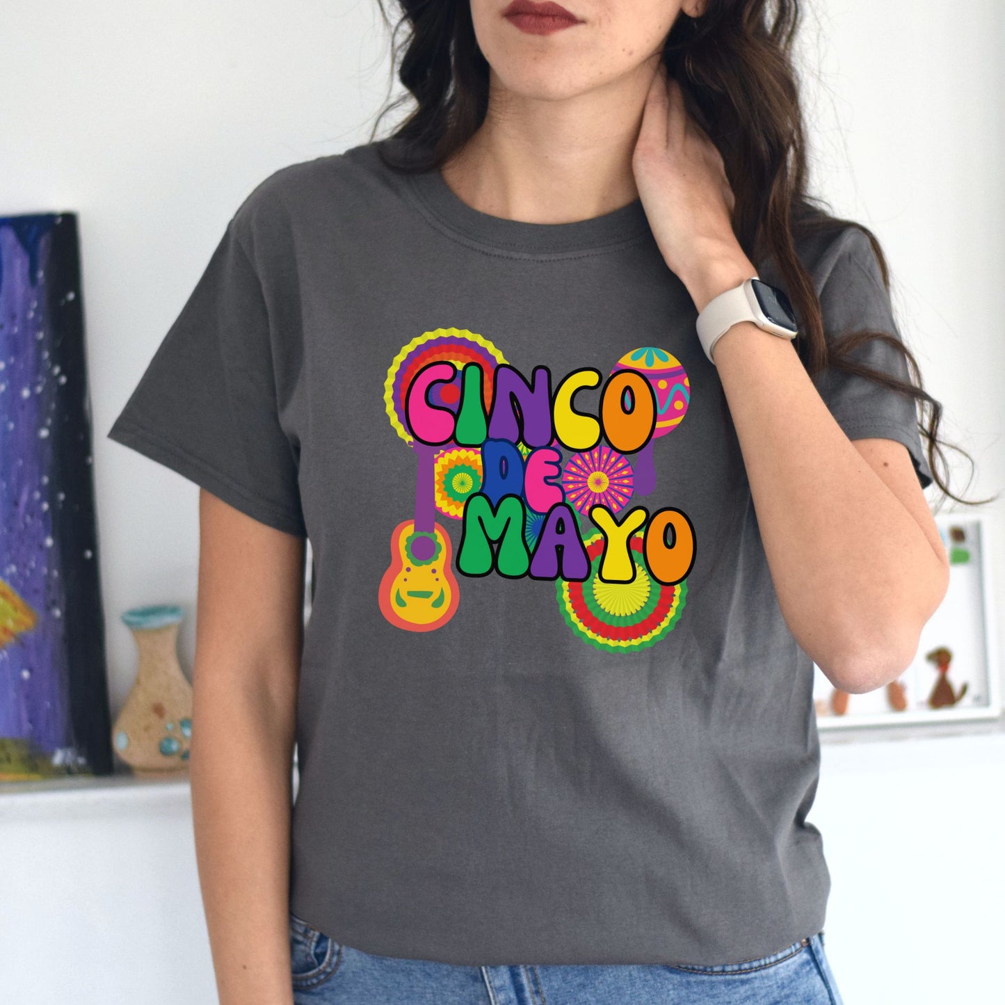Cinco de Mayo T-Shirt with Retro Font Style and Colorful Decorations