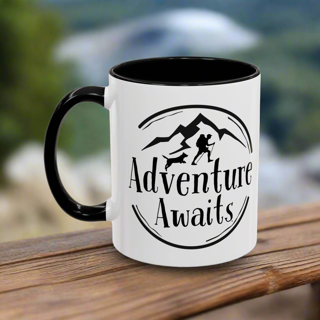 “Adventure Awaits” Accent Mug Hiking and Dog Lover Mug – Perfect Ceramic Coffee Cup for Outdoor Enthusiasts