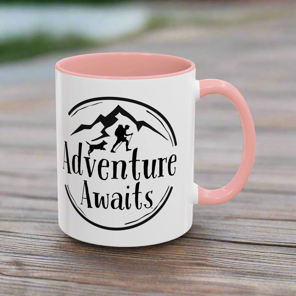“Adventure Awaits” Accent Mug Hiking and Dog Lover Mug – Perfect Ceramic Coffee Cup for Outdoor Enthusiasts