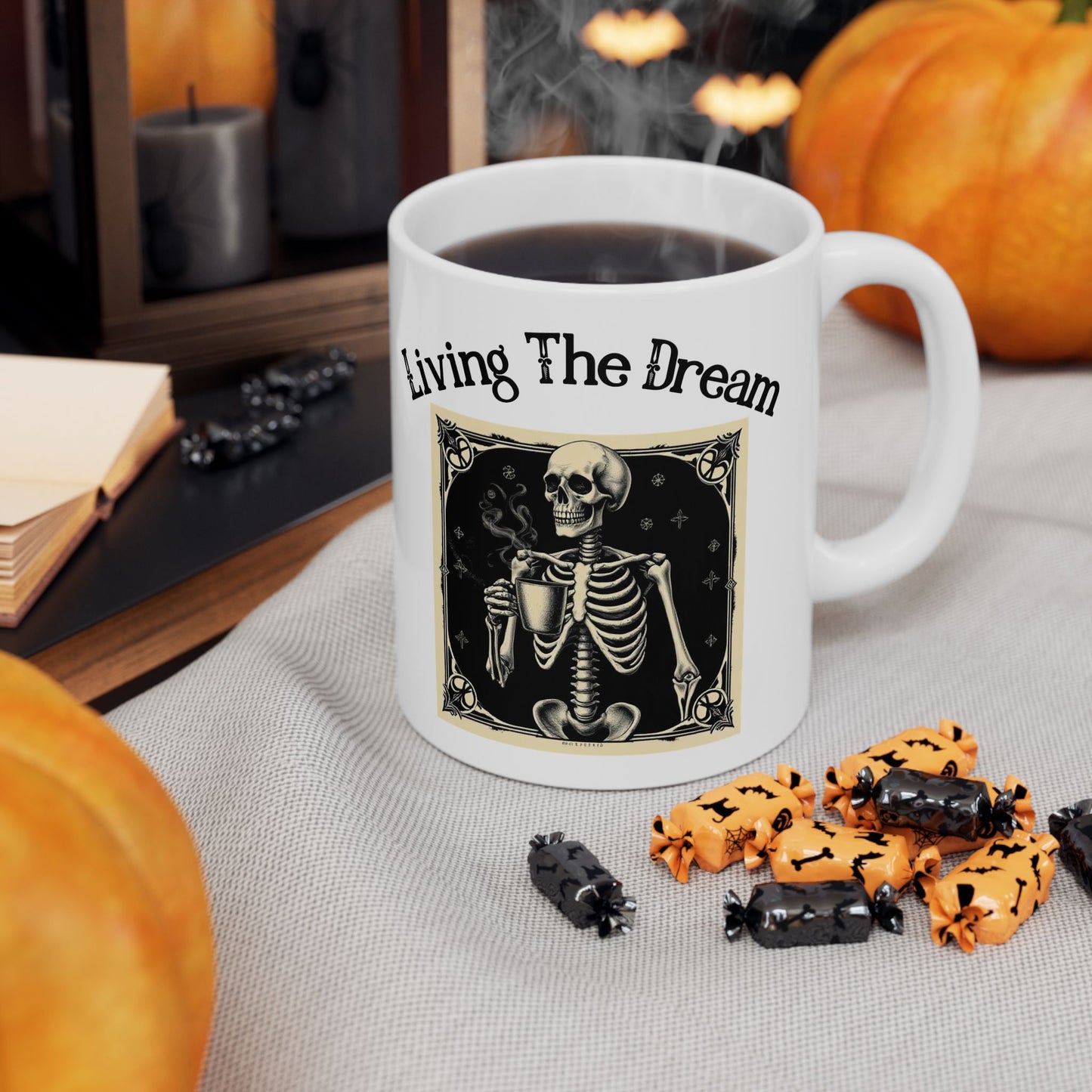 Living the Dream Mug Skeleton Graphic Mug Coffee Lover Gift