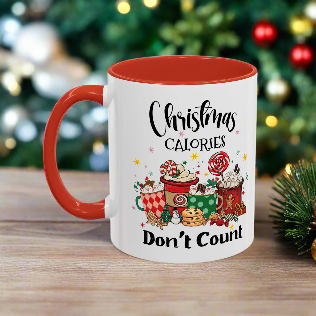 Funny Christmas Accent Mug - "Christmas Calories Don't Count" Holiday Coffee Cup - Festive Gift for Coffee & Hot Chocolate Lovers