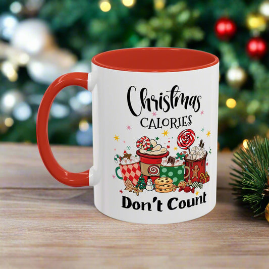 Funny Christmas Accent Mug - "Christmas Calories Don't Count" Holiday Coffee Cup - Festive Gift for Coffee & Hot Chocolate Lovers