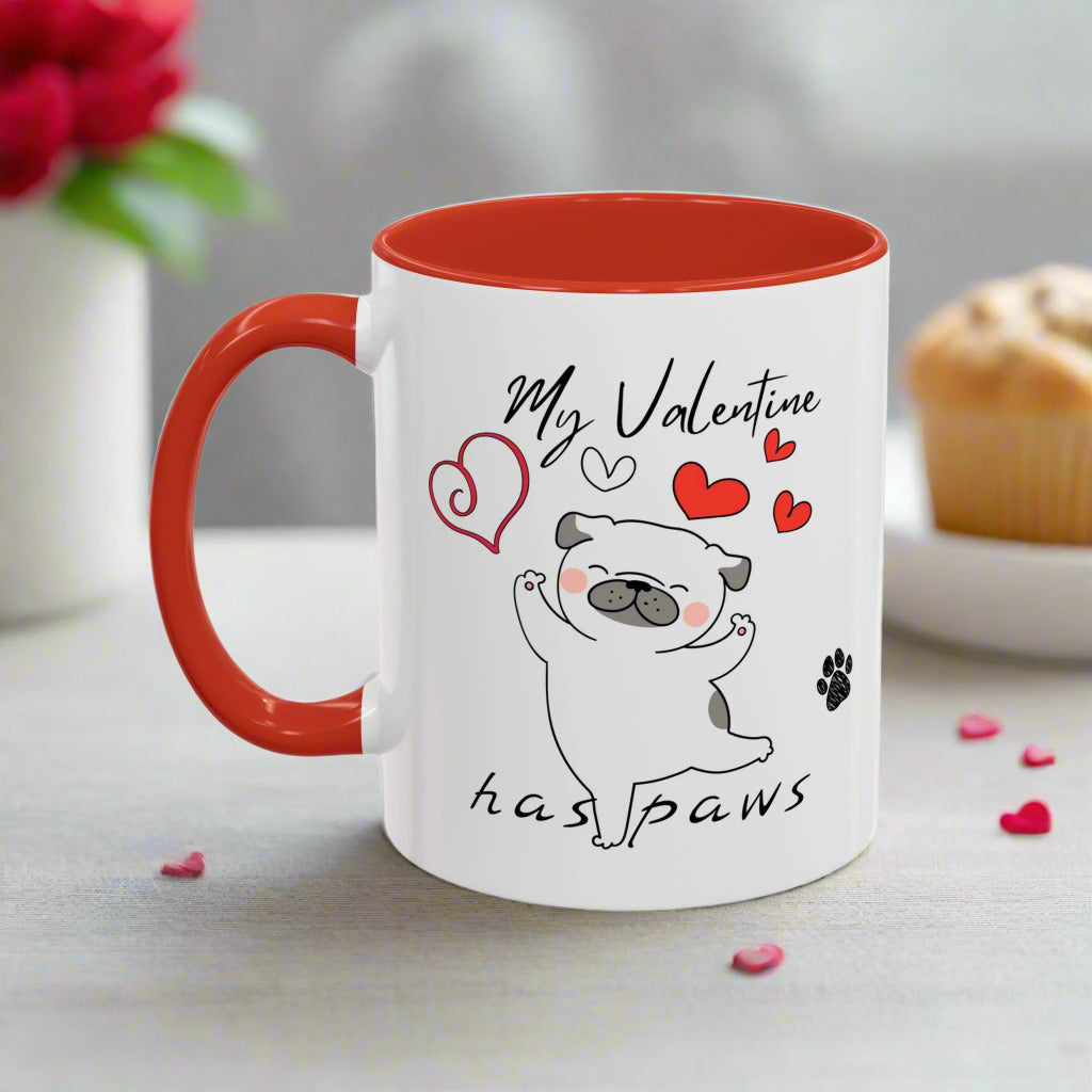 Valentine's Day Puppy Mug – "My Valentine Has Paws" Cute Coffee Mug for Dog Lovers
