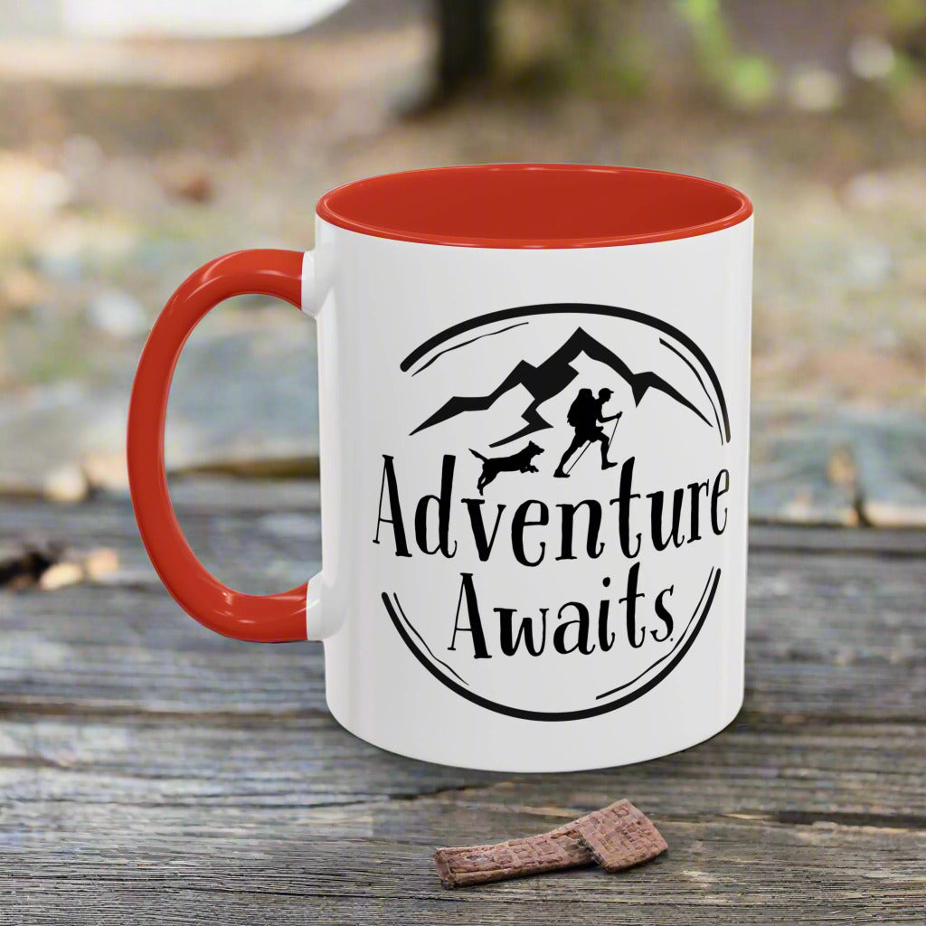“Adventure Awaits” Accent Mug Hiking and Dog Lover Mug – Perfect Ceramic Coffee Cup for Outdoor Enthusiasts