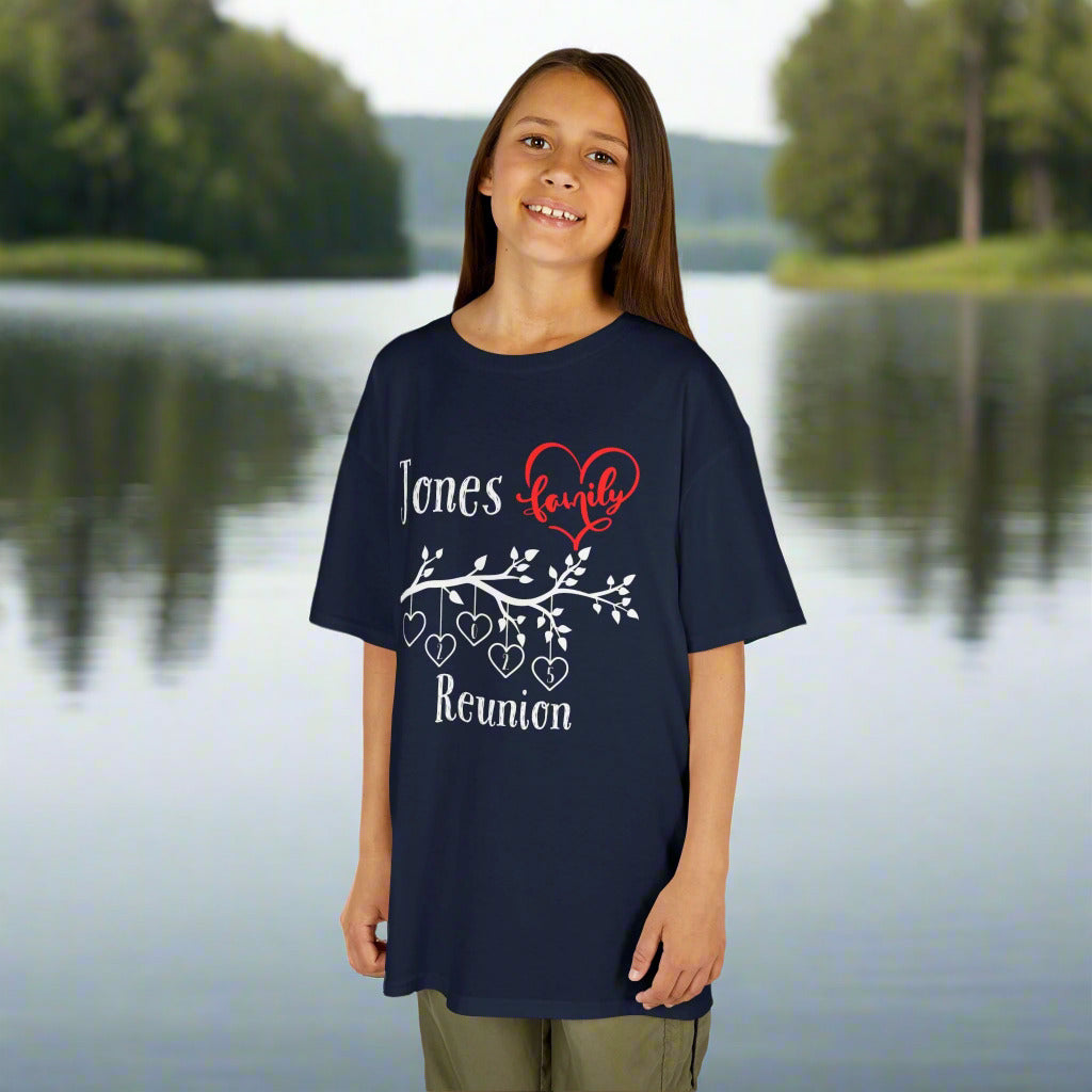 Kids Tee Family Reunion Heart T-Shirt , Family Gathering Shirt, Matching Family Tees, Personalized Family Apparel, Heart Unisex Softstyle Tee Fam1