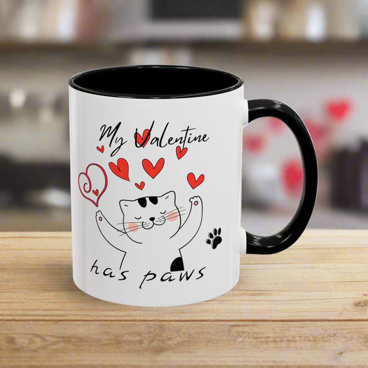Valentine's Day Cat Accent Mug – "My Valentine Has Paws" Cute Love Coffee Mug for Cat Lovers