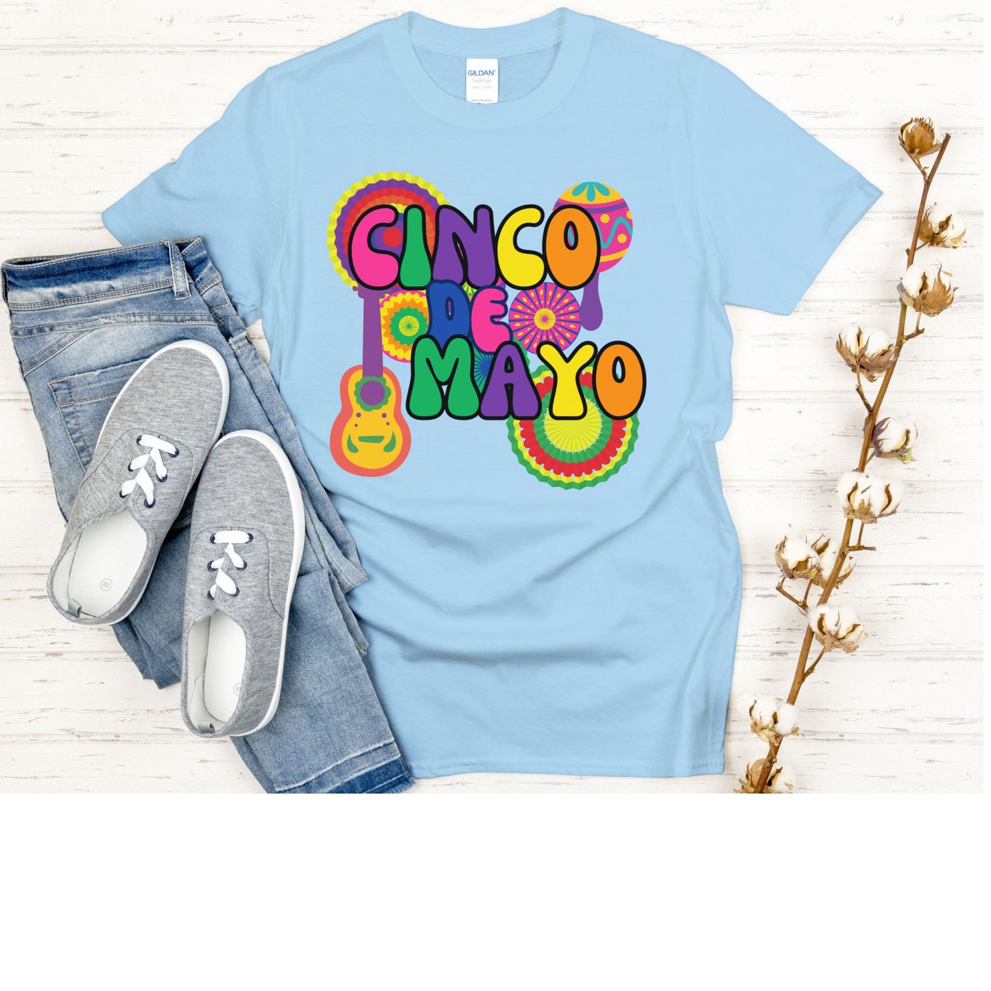 Cinco de Mayo T-Shirt with Retro Font Style and Colorful Decorations