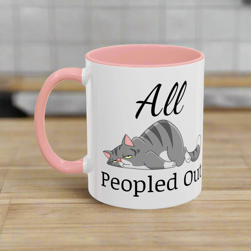 Funny Cat Accent Mug – "All Peopled Out" Cute Cat Coffee Mug for Cat Lovers