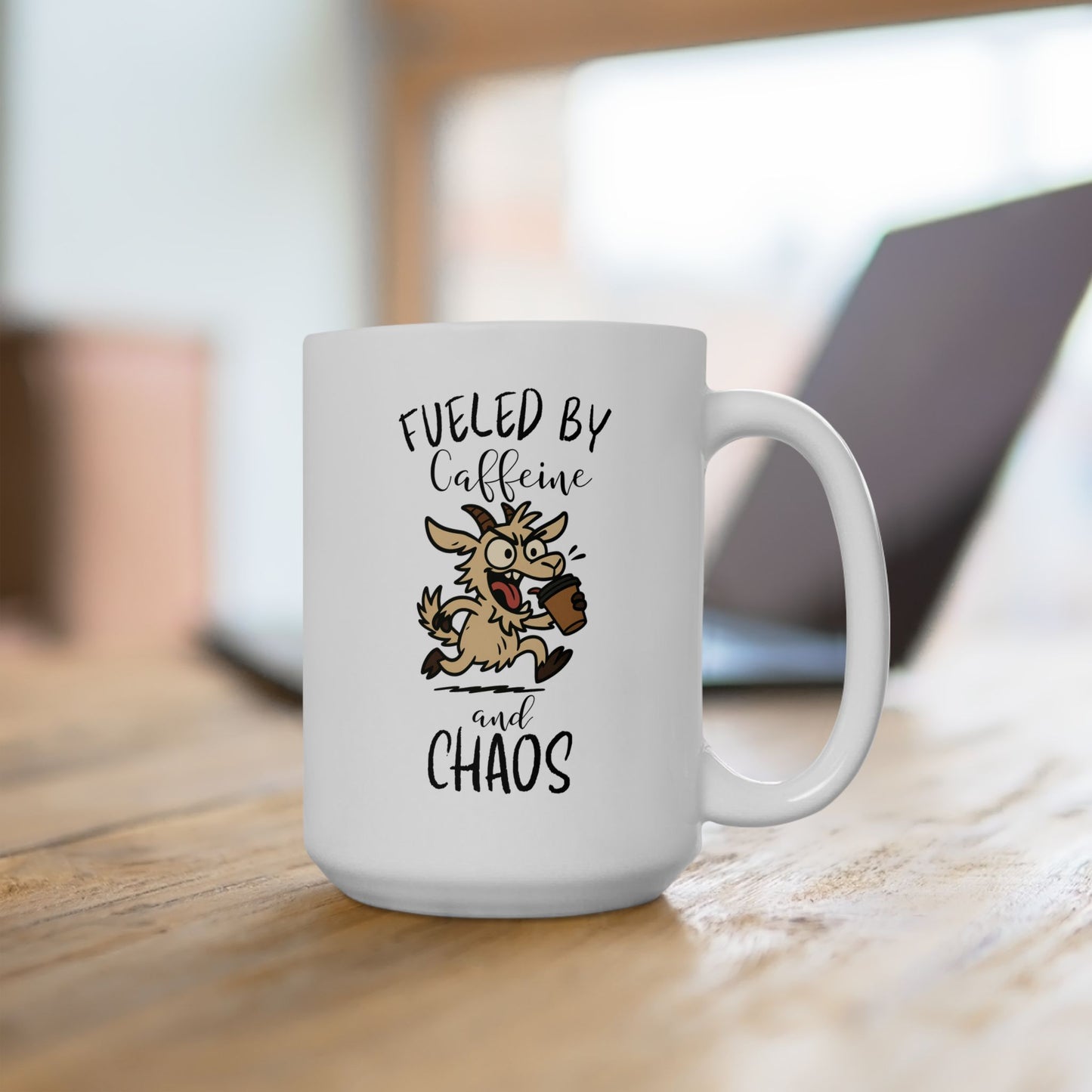 Fueled by Caffeine and Chaos Goat Mug – Funny Coffee Cup for Animal Lovers