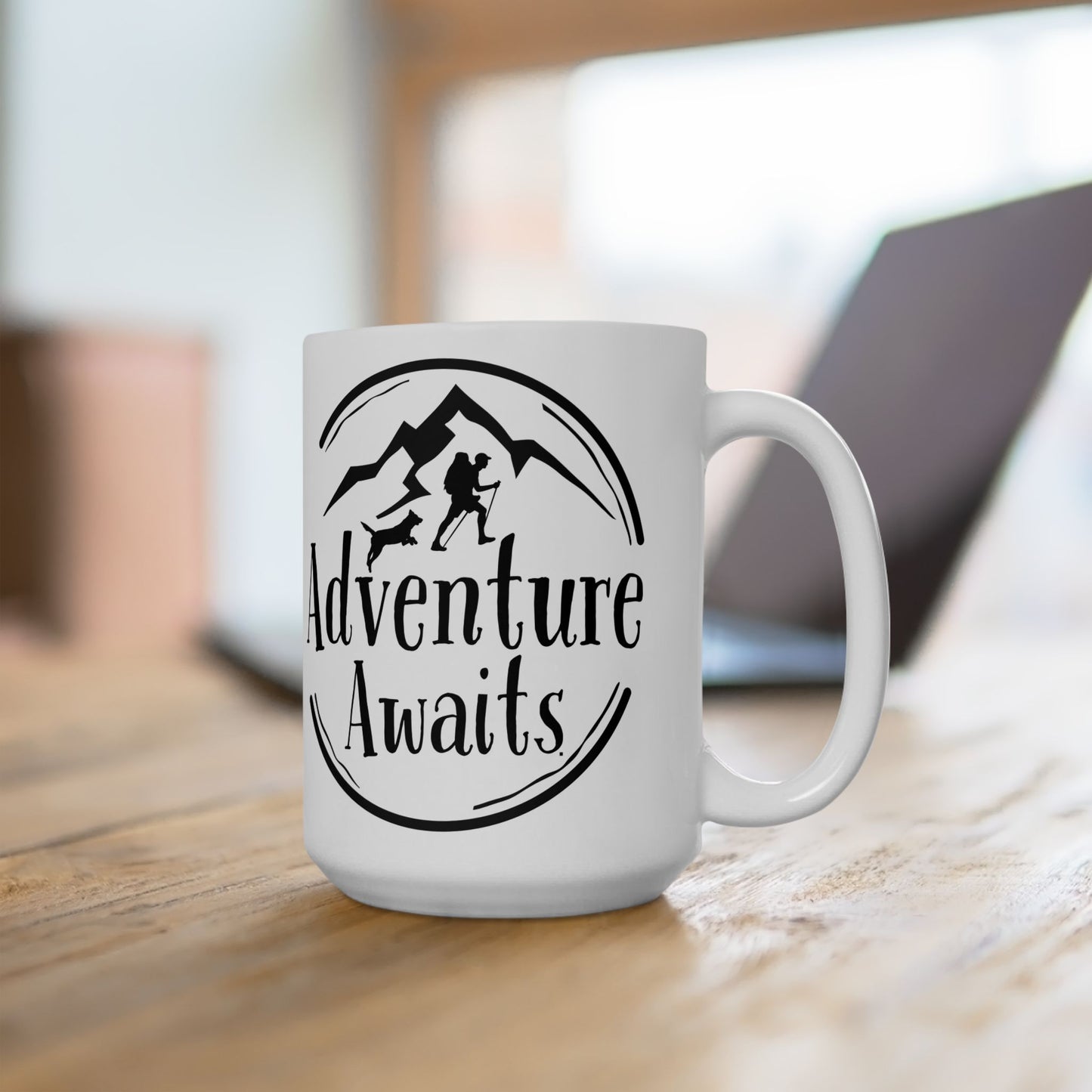 “Adventure Awaits” Hiking and Dog Lover Mug – Perfect Ceramic Coffee Cup for Outdoor Enthusiasts