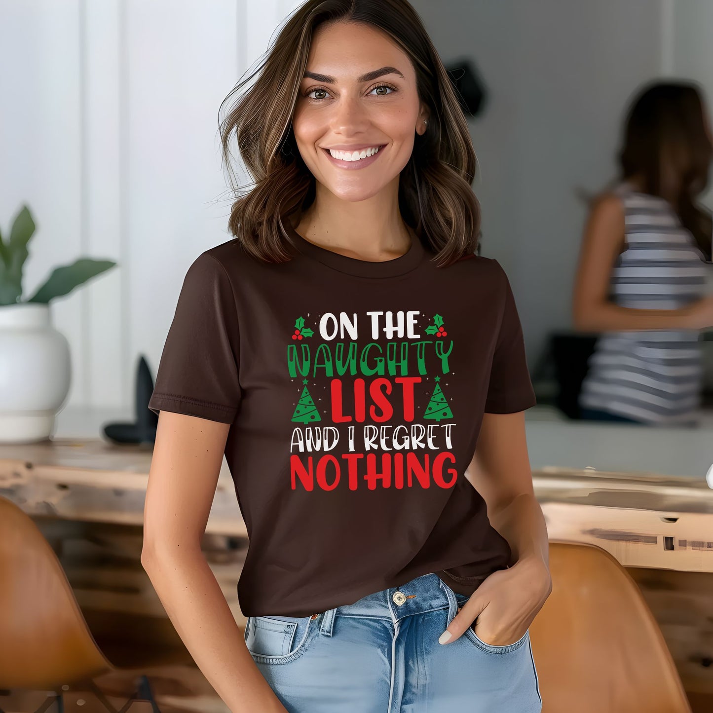 Christmas TShirt On The Naughty List And I Regret Nothing Christmas Tee