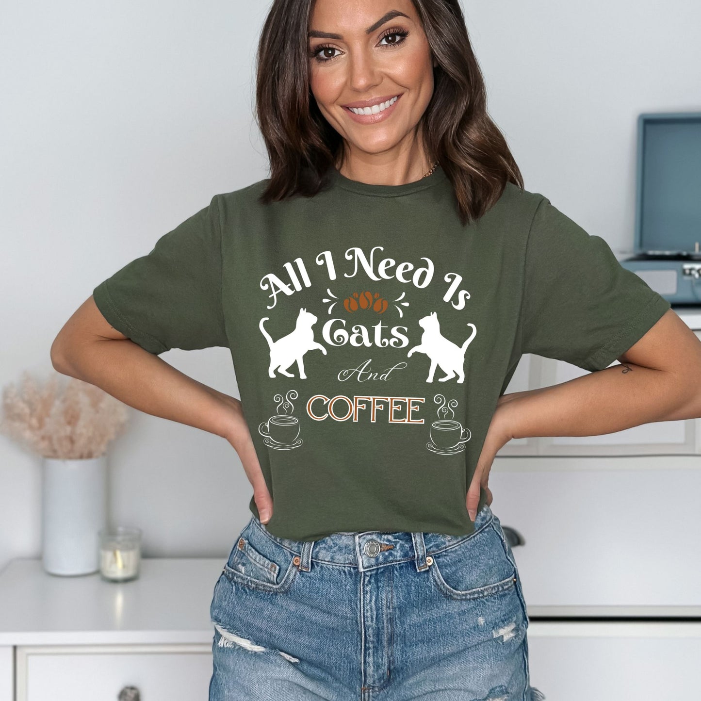Cat and Coffee T-Shirt - All I need is Cats And Coffee Design Cat Lover Shirt Coffee Lover Tee