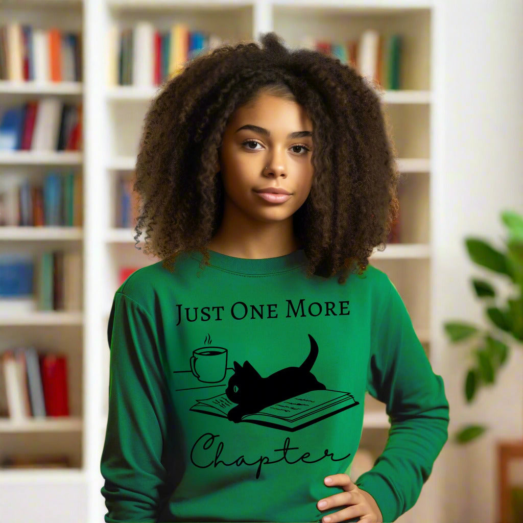 Just One More Chapter Tshirt Reading Shirt For Book Lover Gifts Bookish Gifts Cat Lover Tee Black Cat Gifts Long Sleeve Tee