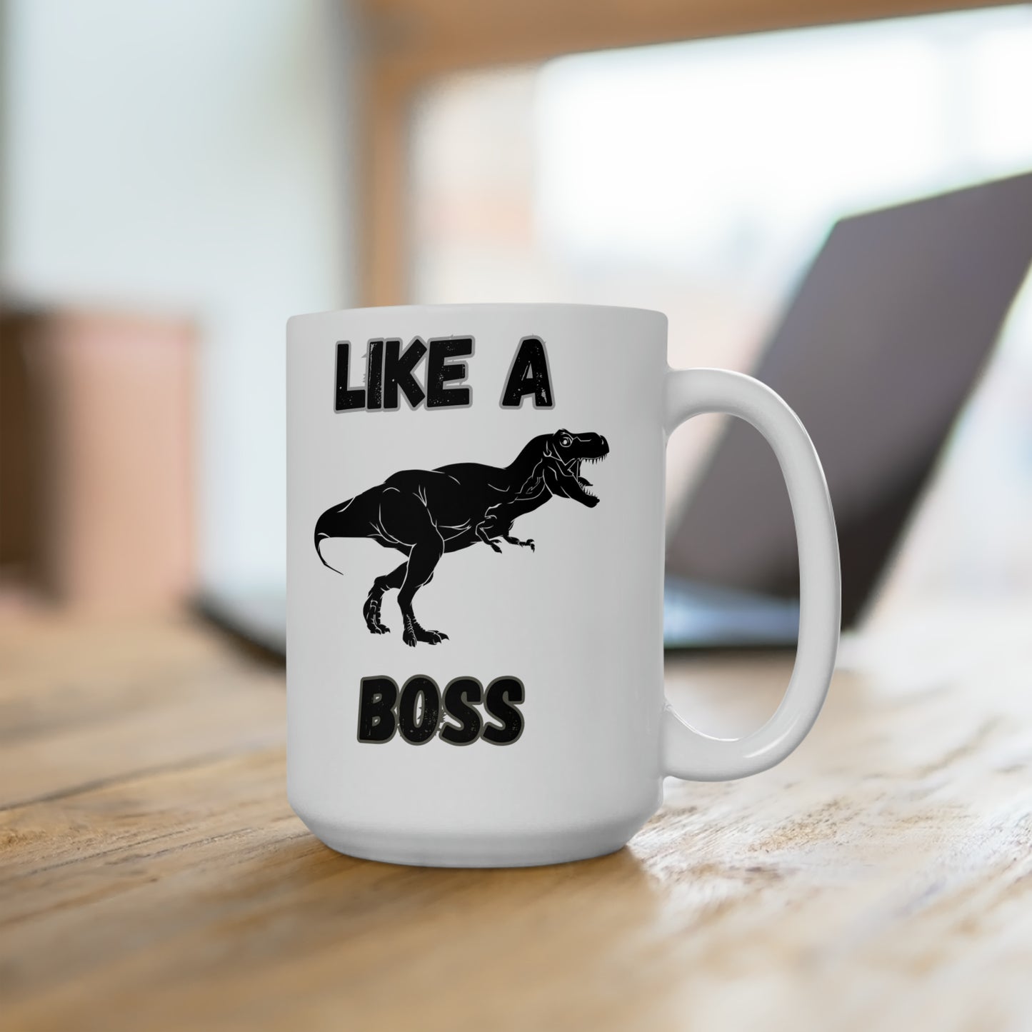 “Like A Boss” T-Rex Ceramic Coffee Mug – Funny Dinosaur Mug for Jurassic Lovers