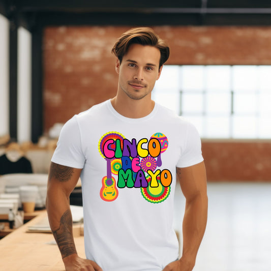 Cinco de Mayo T-Shirt with Retro Font Style and Colorful Decorations