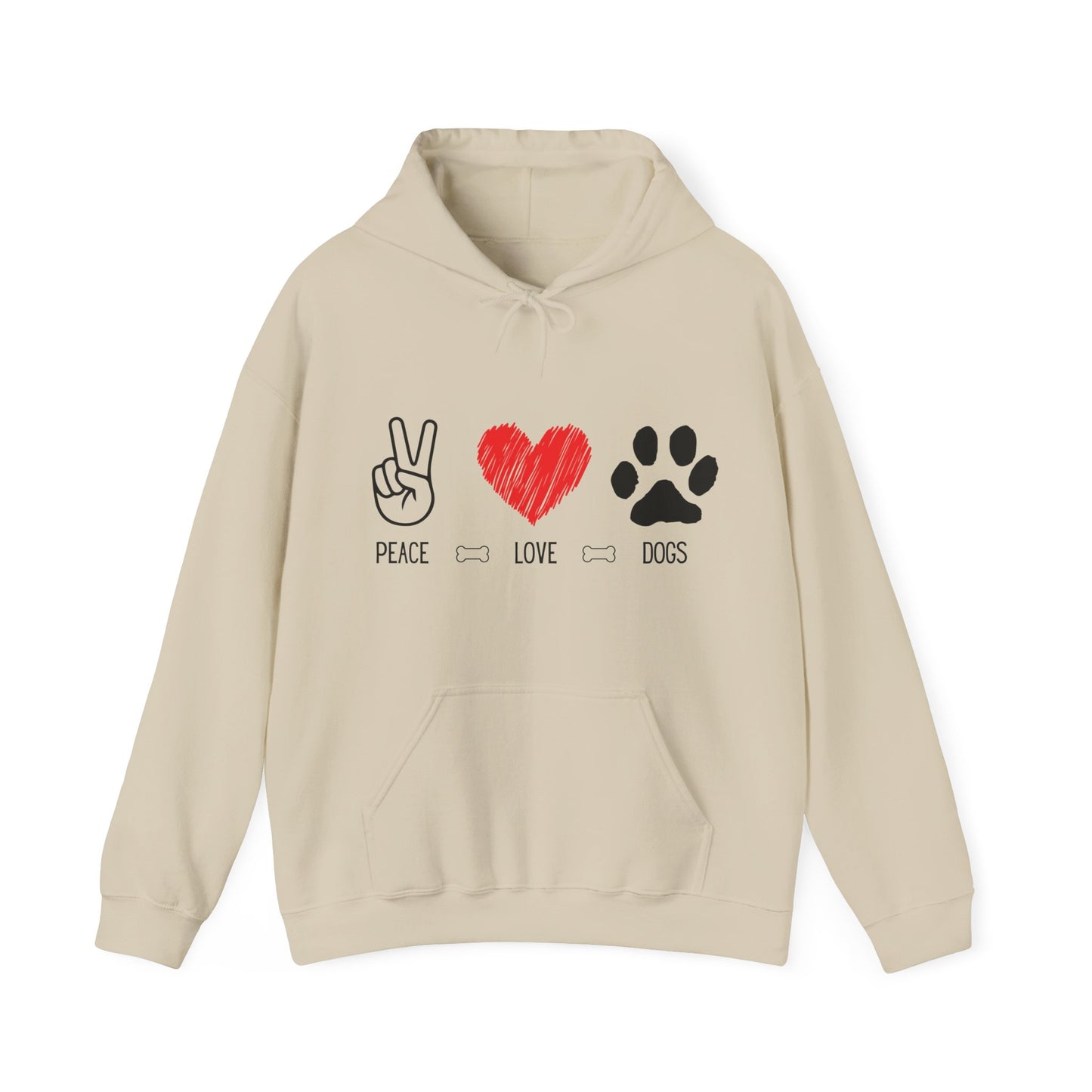 Peace Love Dogs Hoodie, Dog Lover Hoodie, Cute Dog Lover Sweatshirt, Peace Sign Heart Paw Print Hoodie, Dog Mom Gift, Cozy Pet Lover Hoodie