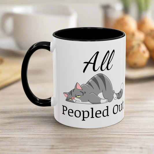 Funny Cat Accent Mug – "All Peopled Out" Cute Cat Coffee Mug for Cat Lovers