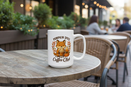 Pumpkin Spice Coffee Club Mug – Cute Fall Fox Coffee Mug, Cozy Autumn Coffee Lover Gift