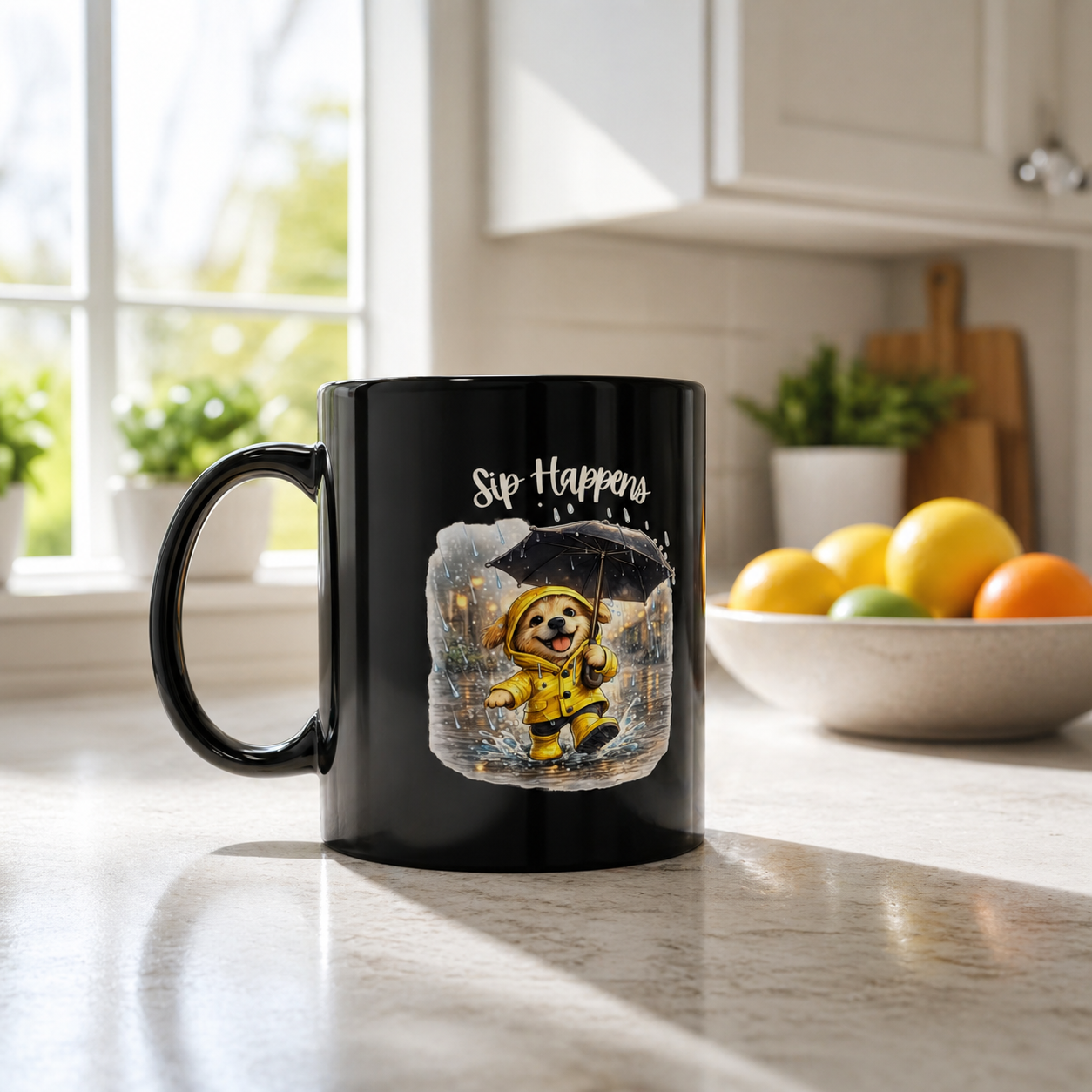 Dog Coffee Mug, Sip Happens Mug, Funny Dog Mug, Rainy Day Mug, Cute Dog Coffee Cup, Gift for Dog Lovers, 11oz, 15oz, Black, White Mug