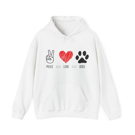 Peace Love Dogs Hoodie, Dog Lover Hoodie, Cute Dog Lover Sweatshirt, Peace Sign Heart Paw Print Hoodie, Dog Mom Gift, Cozy Pet Lover Hoodie