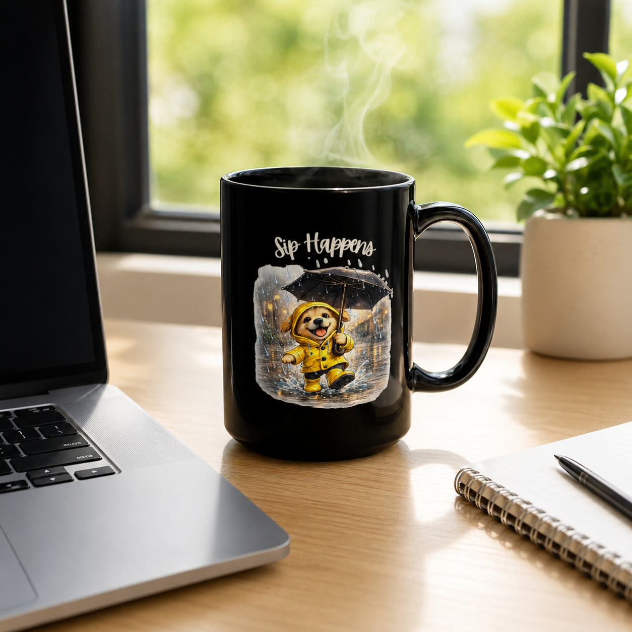 Dog Coffee Mug, Sip Happens Mug, Funny Dog Mug, Rainy Day Mug, Cute Dog Coffee Cup, Gift for Dog Lovers, 11oz, 15oz, Black, White Mug