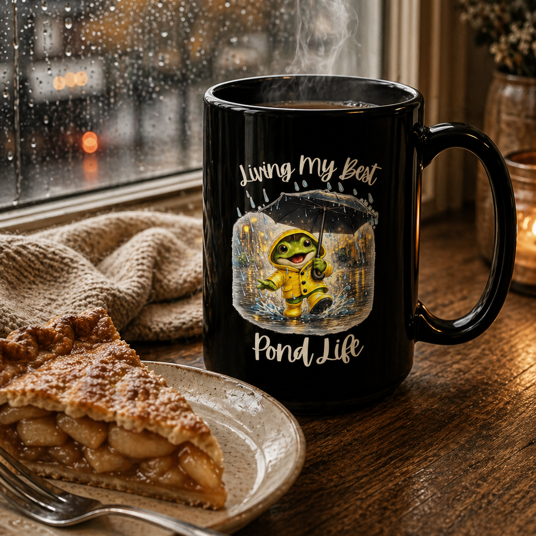Frog Coffee Mug, Living My Best Pond Life Mug, Funny Frog Mug, Rainy Day Mug, Cute Animal Coffee Cup, Gift for Frog Lovers, 11oz, 15oz, Black, White Mug