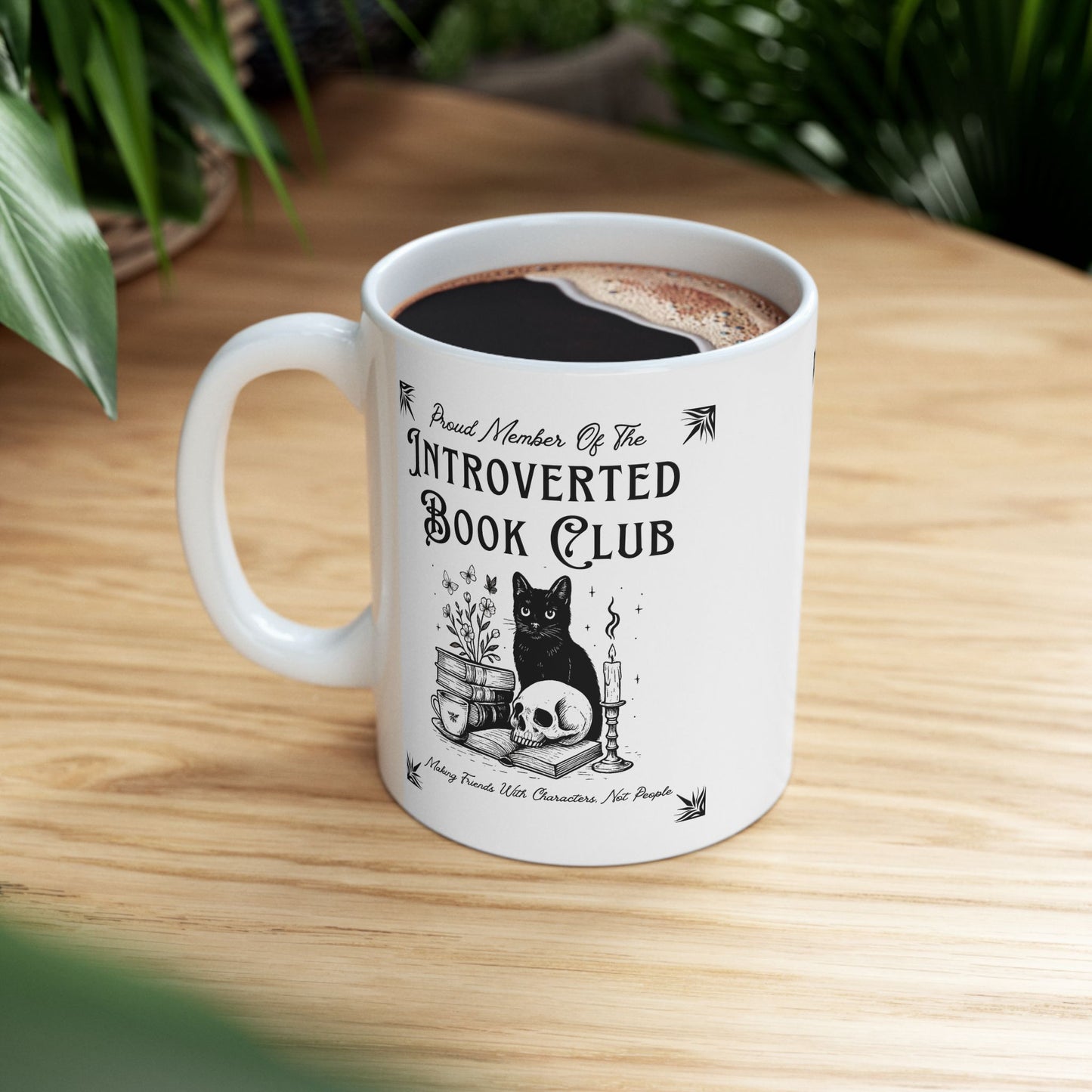 Introverted Book Club Coffee Mug – Literary Cat Reader Mug for Book Lovers, Introverts & Cozy Readers