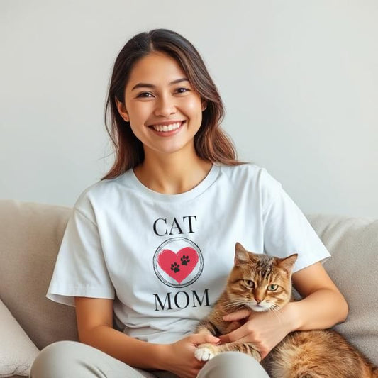 Cat Mom T-Shirt, Pet Lover Tee, Heart Pawprint Shirt, Gift for Cat Owner, Mother's Day Gift