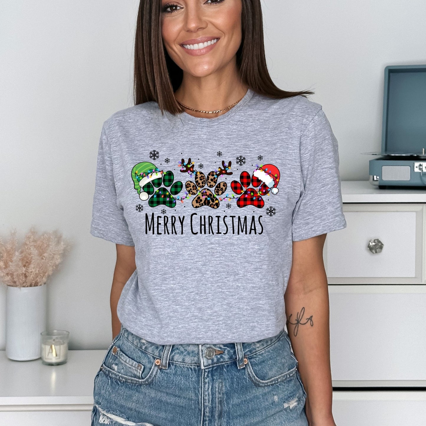 Pawprint Christmas shirt, Merry Christmas Tee. Pet Lover Christmas TShirt