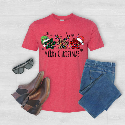 Pawprint Christmas shirt, Merry Christmas Tee. Pet Lover Christmas TShirt