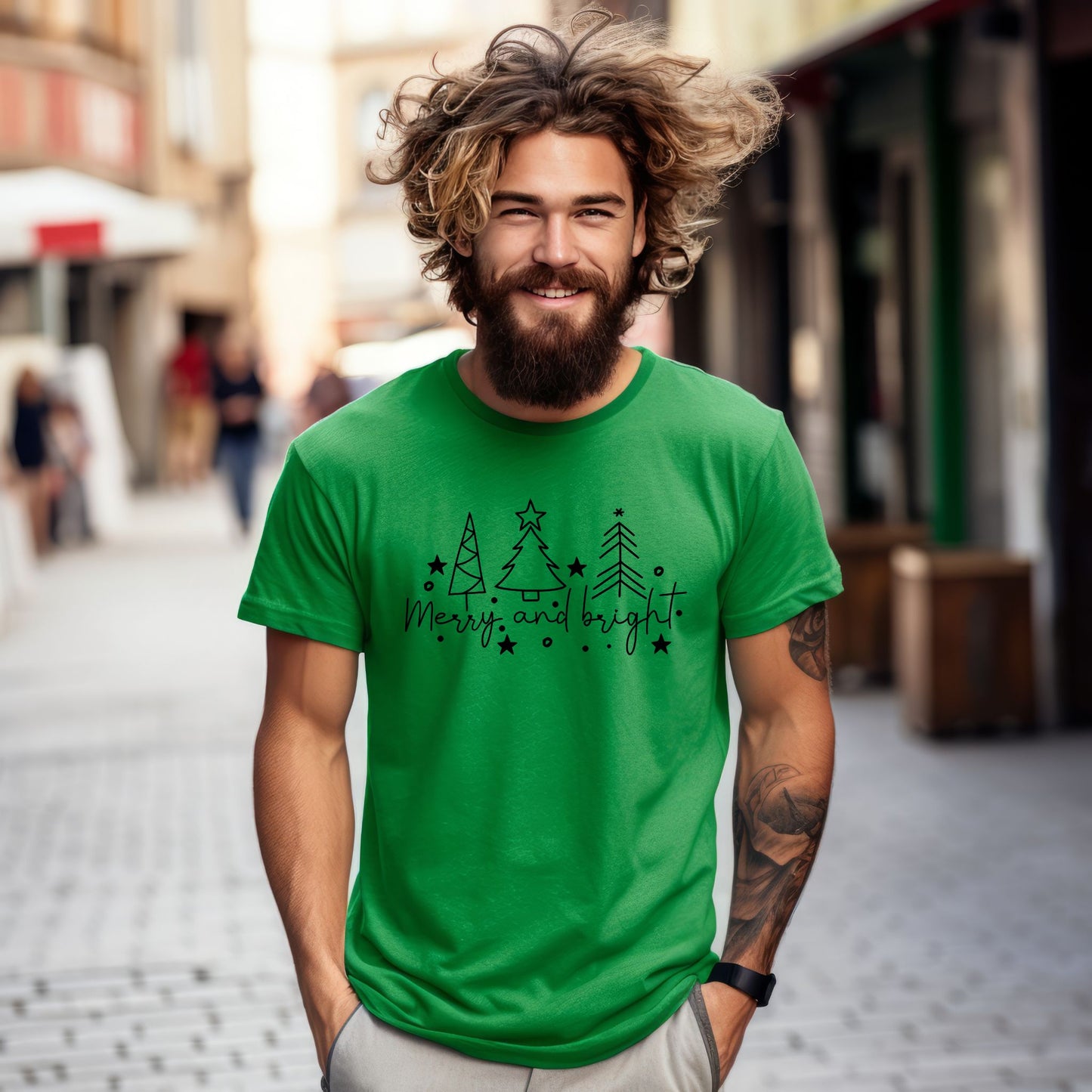 Christmas Tree Line Drawing  T-Shirt. Merry and Bright Tee