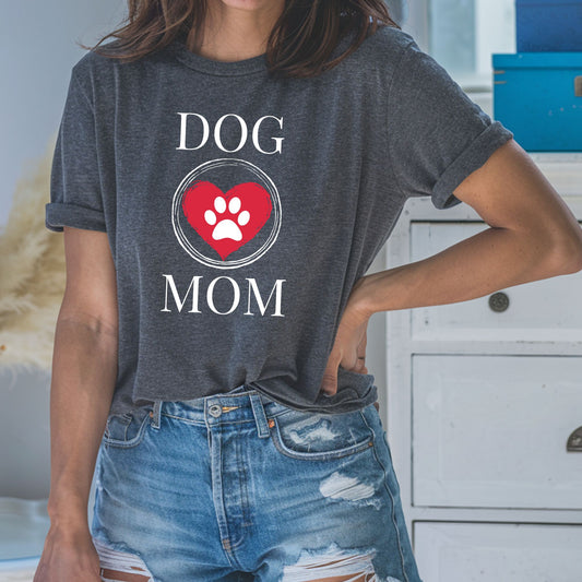 Dog Mom Paw Print Heart T-Shirt, Pet Lover Tee, Animal Parent Shirt, Puppy Owner Top, Cute Doggie Theme Clothing